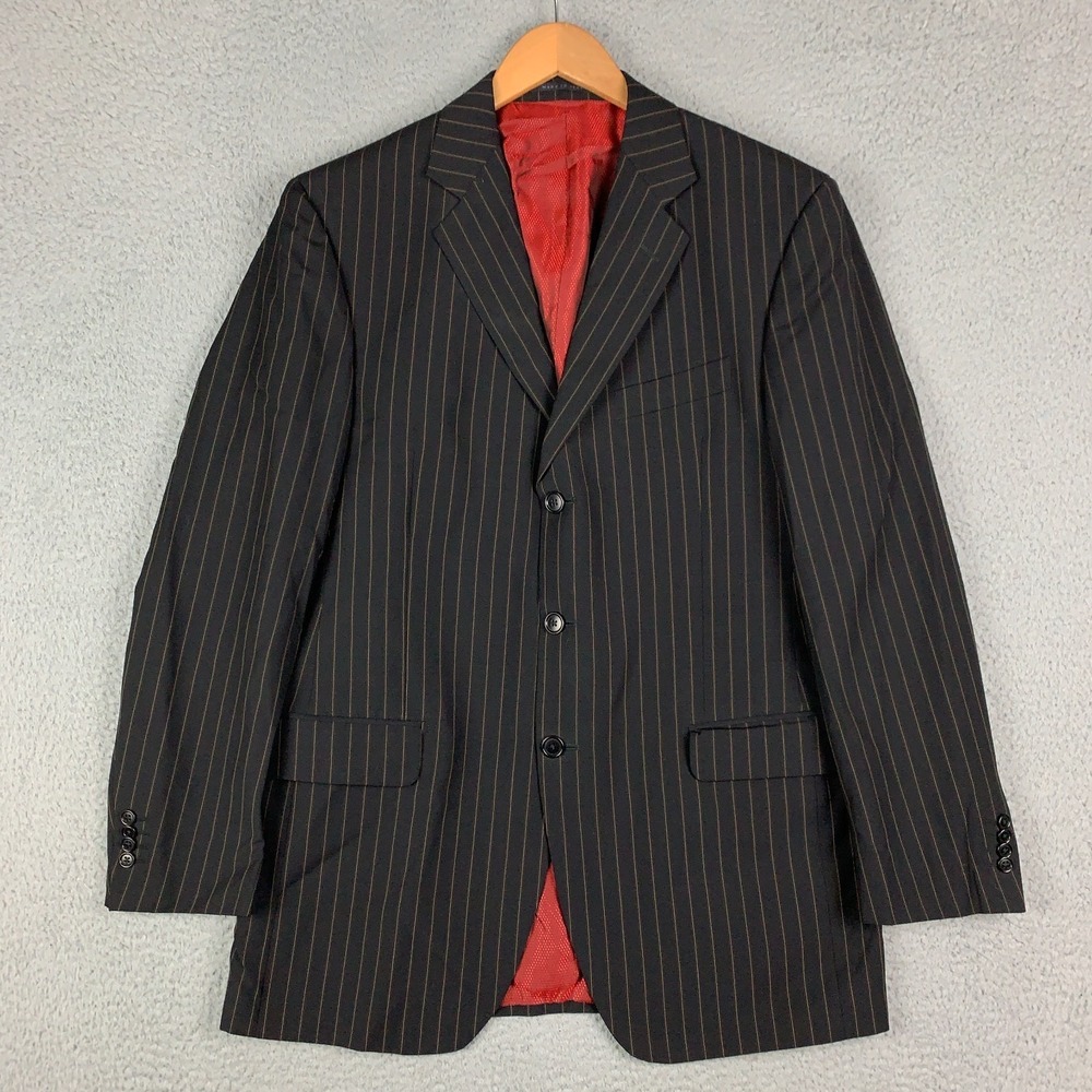 Lubiam‎ Blazer Men's 40R Black Striped Reda Wool Italy Made Sport Coat Jacket